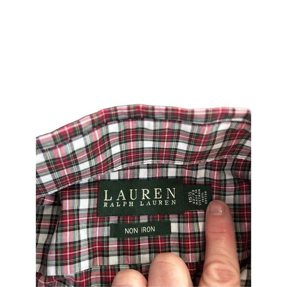 Lauren Ralph lauren non iron button down red plaid long sleeve  size 15.5 - 32/3 - Picture 4 of 6